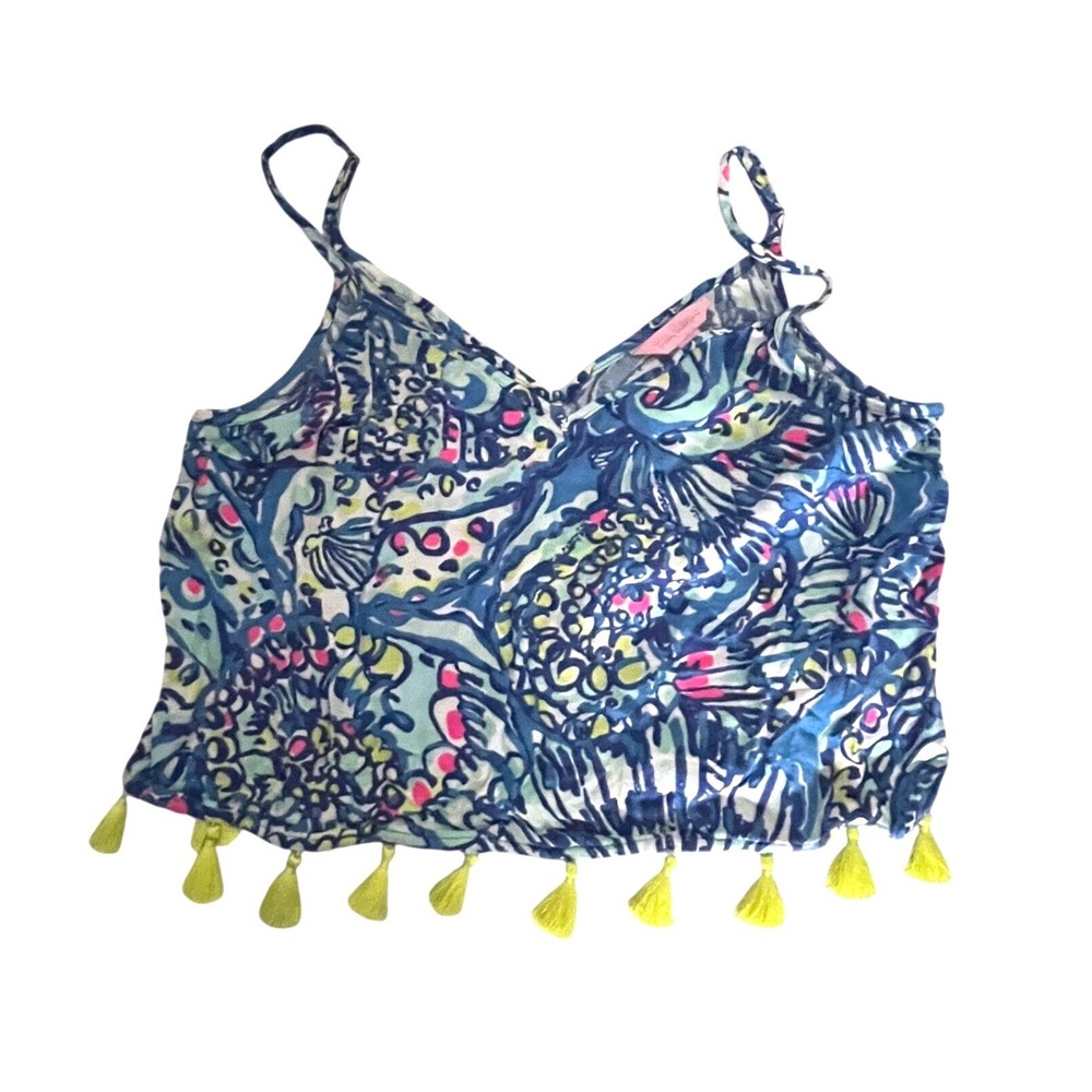 Lilly Pulitzer Tropic Like Its Hot Tassel Cami Top Neon Sz 8 Festival Boho